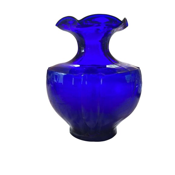 Rare Find Cobalt Blue Glass Vase Fluted (Tulip) Scallop Rim Design 40s Vintage - Picture 7 of 9